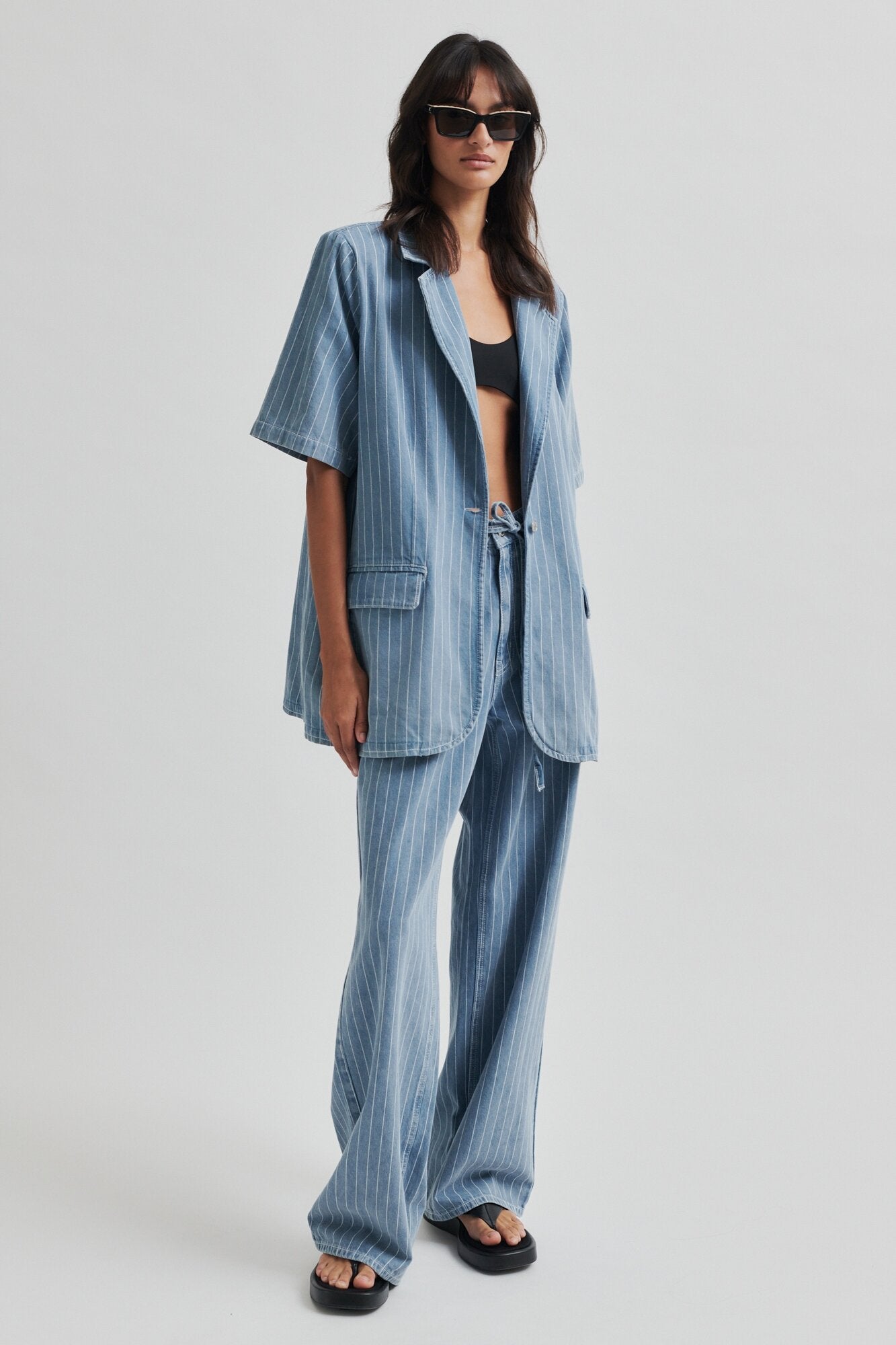 Layne SS kortærmet denimblazer - Light blue denim